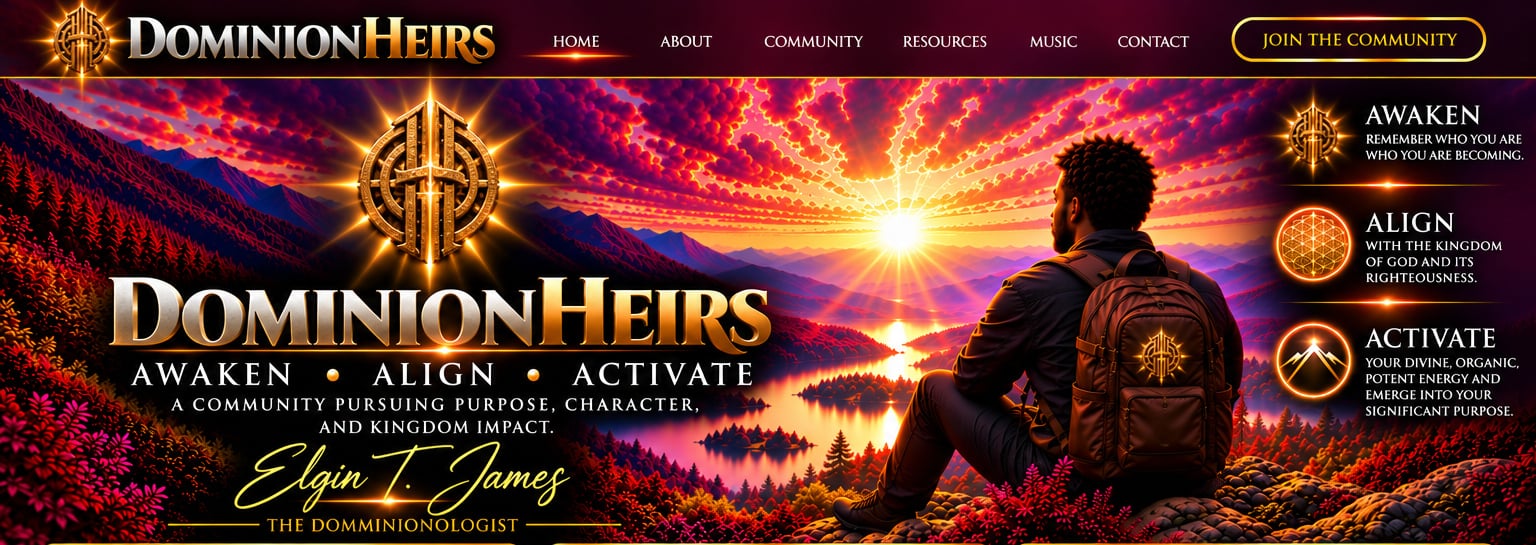 DominionHeirs — Awaken, Align, Activate. A community pursuing purpose, character, and kingdom impact. Elgin T. James, The Dominionologist.